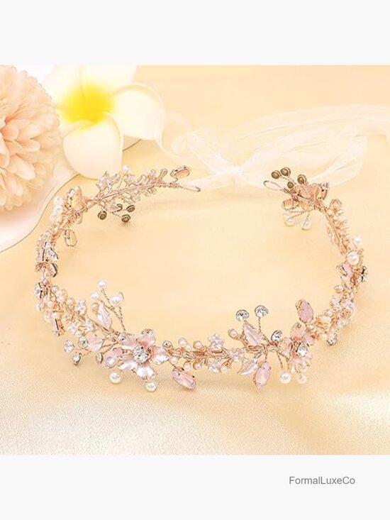Rose Gold Crystal Headband Wedding Bridal Hair Vine Pearls Rhinestones main image 4